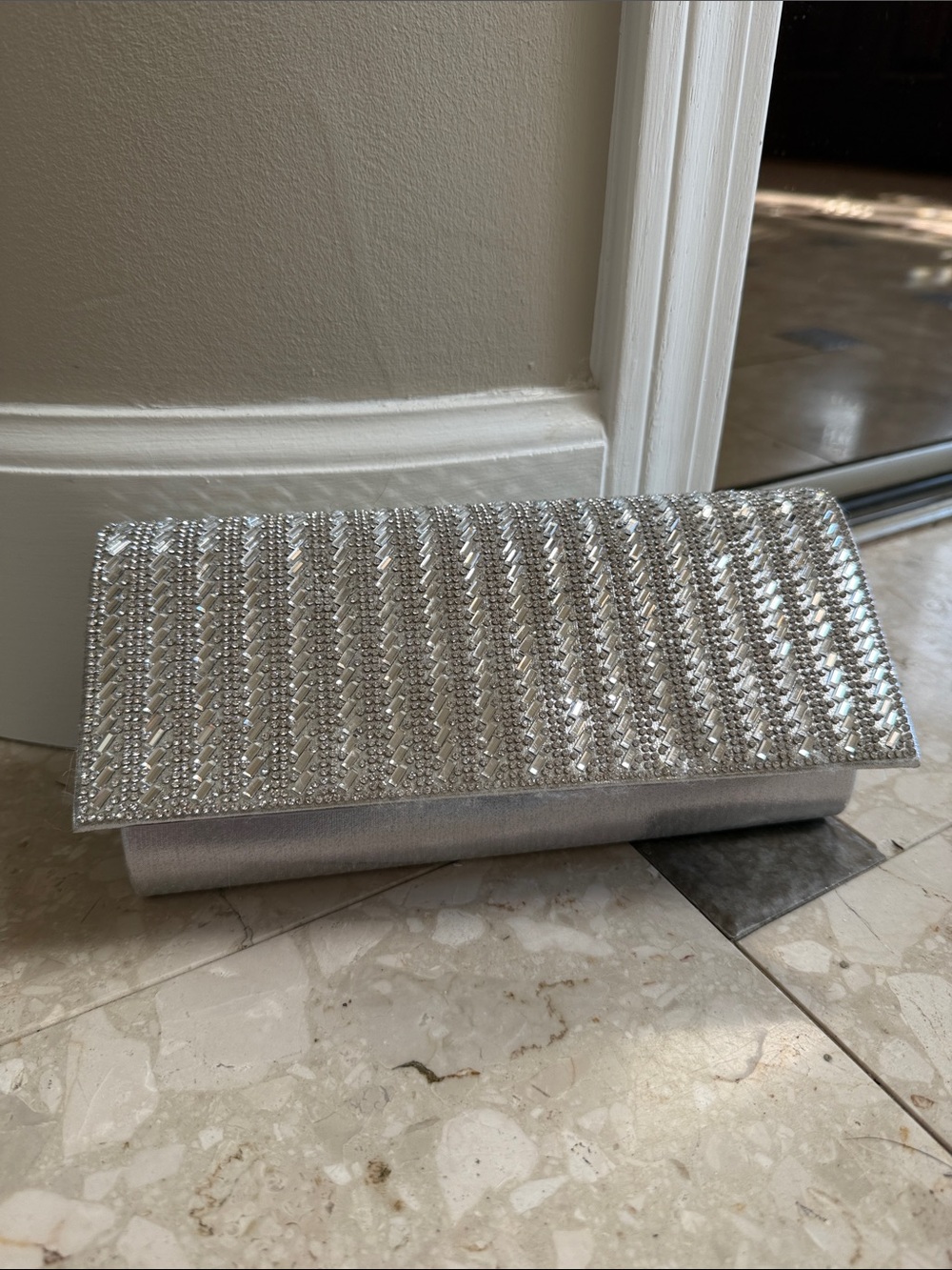 le chateau Silver Crystal-Embellished Evening Clutch